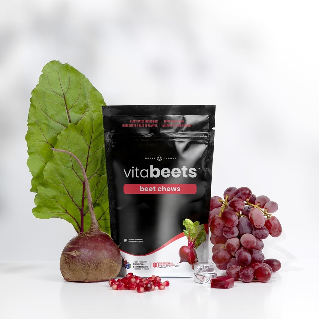 NutraChamps Beet Chews - Potent 750mg Beet Root Extract - Heart Chews - Blood Flow & Circulation Support Supplement - Super Reds Blend - Beet Root Gummies Alternativ - 60 Soft Chew