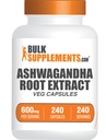 BulkSupplements.com Ashwagandha Root Extract Capsules - Ashwagandha 600mg, Ashwagandha Supplement, Ashwagandha Root Capsules, Vegan & Gluten Free, 1 kapslar per servering, 240 Veg Capsules