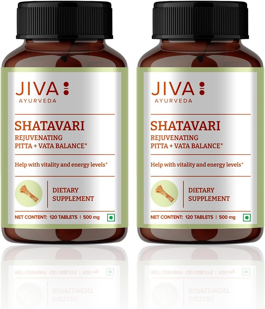 JIVA Shatavari tabletter 500mg | Ayurvedisk tillskott för män och kvinnor - 120 tabletter (Pack of 2)