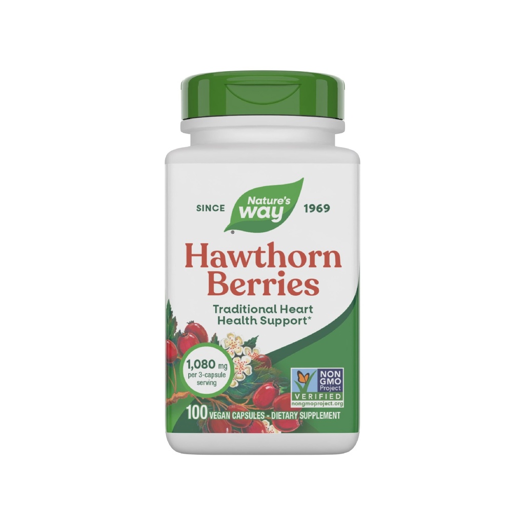 Naturens sätt Herbal Hawthorn Berries, traditionell hjärthälsa Support *, 100 Vegan Capsules (Packaging May Vary)