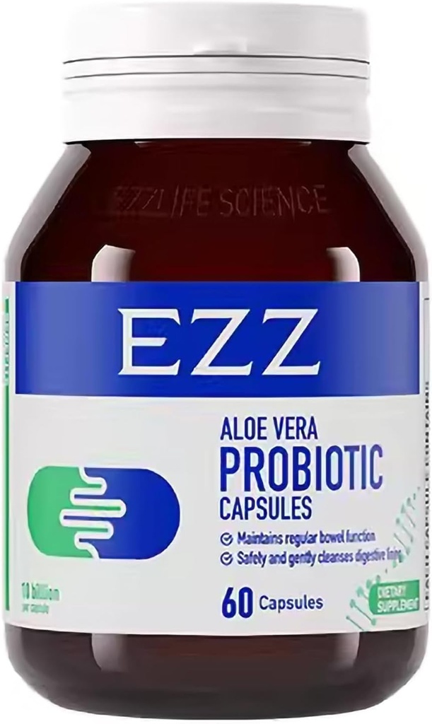 EZZ Aloe Vera Probiotic | Innehåller australiska Aloe Vera, Cassia och Digestive enzymer, lägger till fyra probiotika. Förbättrar Gut Health och Digestion, ingen mer förstoppning | 60 kapslar