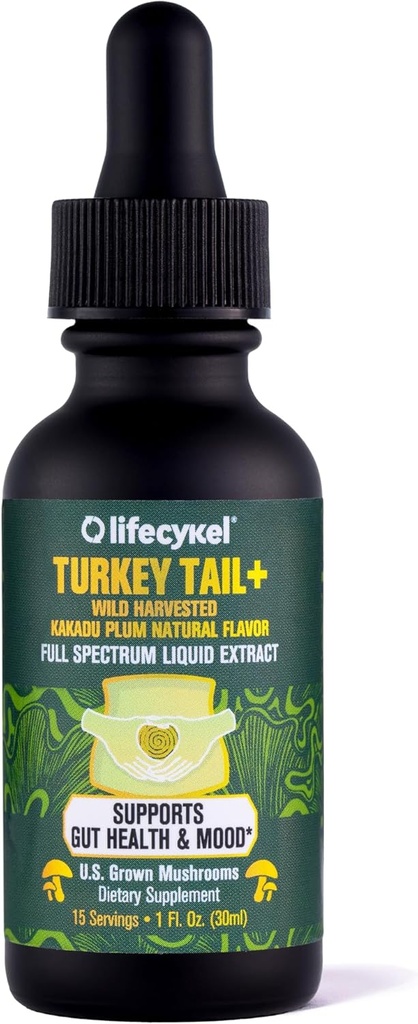 Life Cykel - Turkiet Tail Mushroom Liquid Extract med Kakadu Plum - Immune Support & Digestive Health Prebiotic Supplement - Vegan, Non-GMO och Gluten Free - 1 Fl Oz