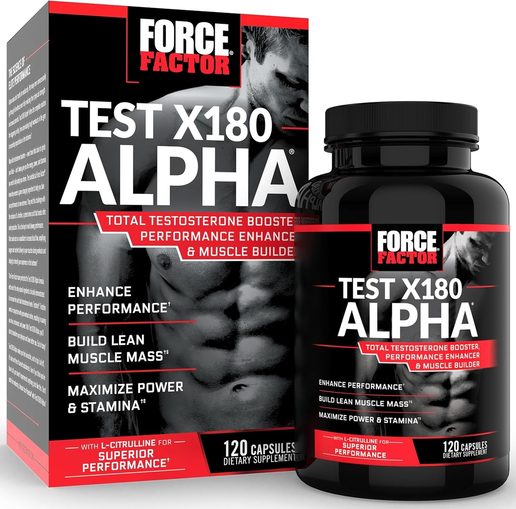 Force Factor Test X180 Alpha Testosterone Booster for Men, Testosterone Supplement with Patented Fenugreek & L-Citrulline to Promote Lean Muscle, Strength, Energy, Power & Performance, 120 Capsules