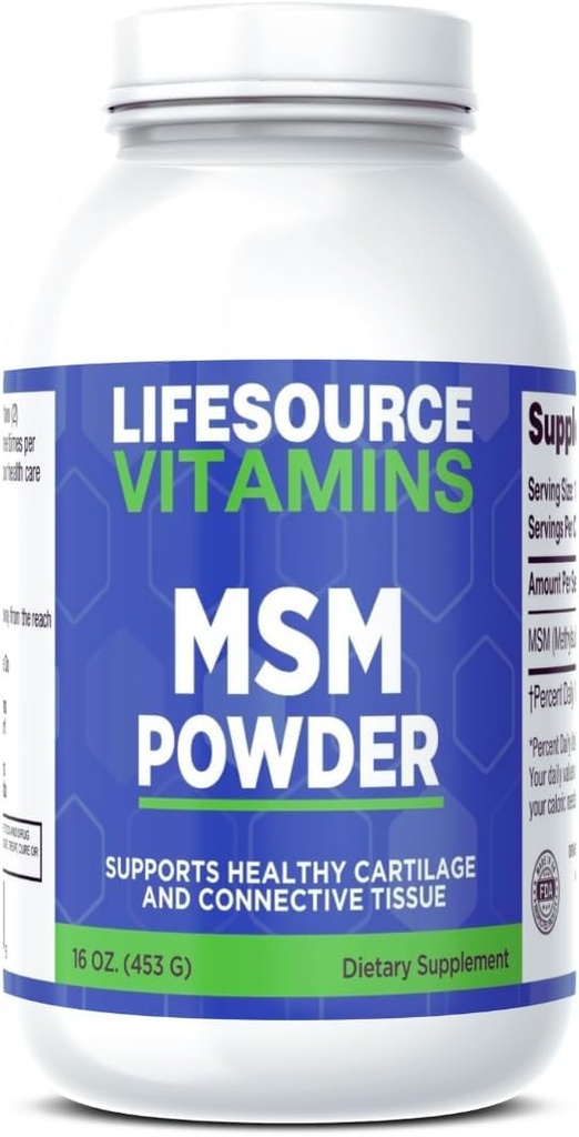 LifeSource Vitamins MSM Powder - 16 oz - Ren och ren - 226 portioner - 2 000 mg Per portion