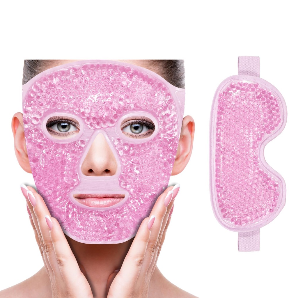 ZNÖCUETÖD Face Eye Mask Ice Pack för att minska Puffiness, Bags Under Eyes, Puffy Dark Circles, Migraine,Hot/Cold Pack med Soft Plush Backing (Pink-(1*Eye Mask+1*Face Mask))