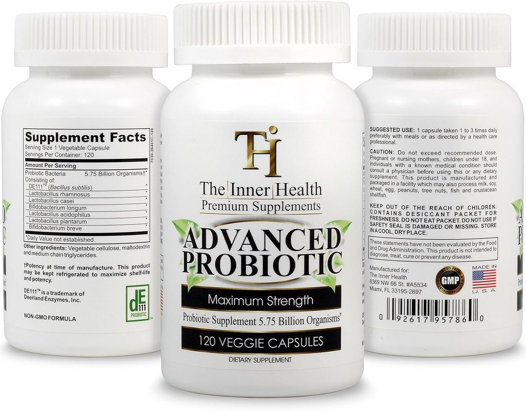 PROBIOTIC Supplement 5,75 miljarder organismer-Bacillus Subtilis Bifidobacterium Longum L.Acidophilus L.Rhamnosus L.Plantarum-120 Caps