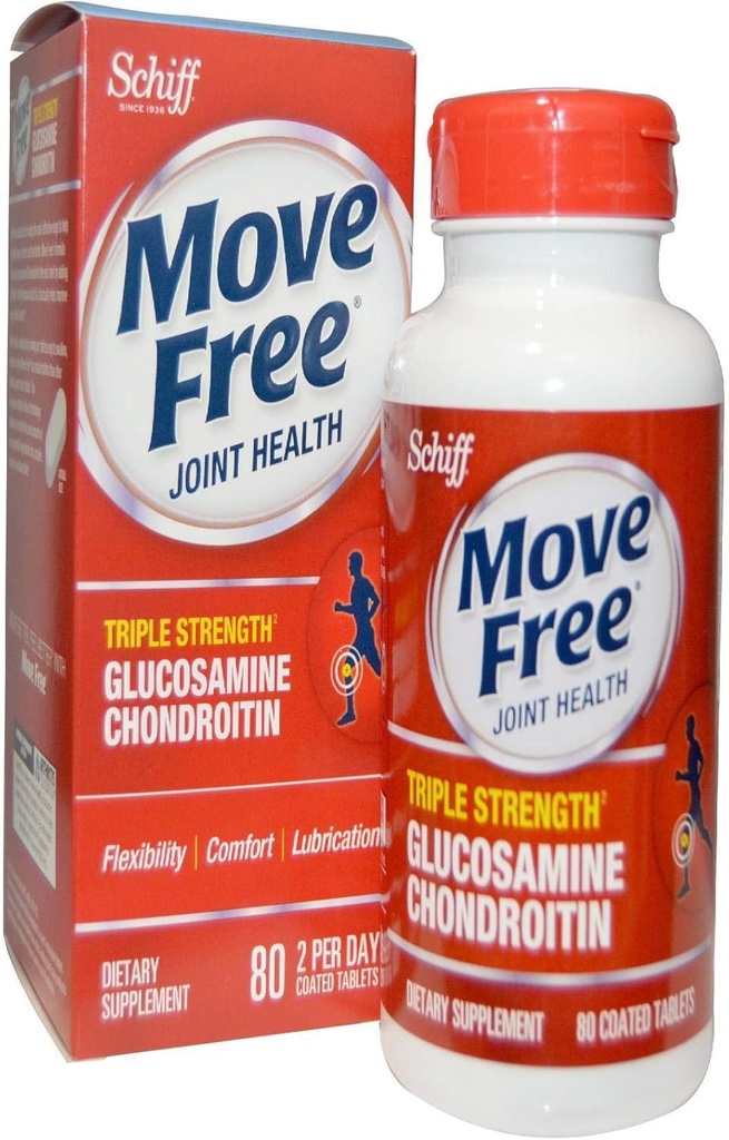 Schiff Flytta Gratis Avancerad, Triple Strength Plus MSM & Vitamin D3, 80 Belagda tabletter