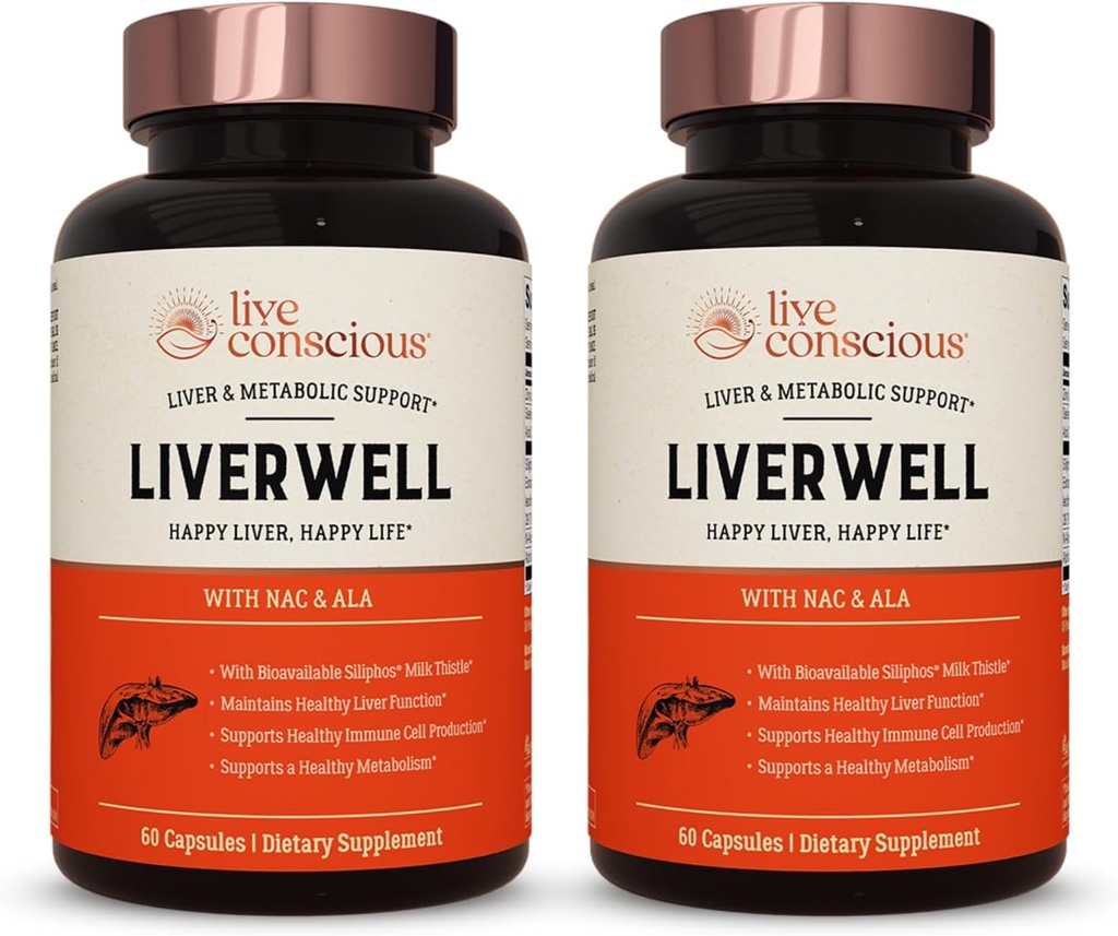 LiverWell Liver Cleanse, Rejuvenation, Metabolic Support - Lever Supplement for Liver Health w/Highly Bioavailable Milk Thistle Extract, N-Acetyl Cysteine, Alpha Lipoic Acid, Zink, Selen - 2 Pack