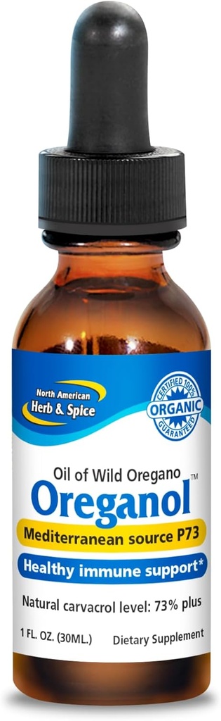NORTH AMERICAN HERB & SPICE Oreganol - 1 fl oz, Pack of 2 - Oprocessed, Wild, Organic Oregano Oil - Medelhavskälla P73 - Icke-GMO - 864 Totala portioner