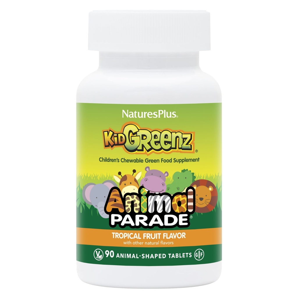 Natures Plus Animal Parade KidGreenz - 90 Animal-Shaped Chewable Tablets, Pack of 3 - inkluderar Superfood Blend - Vegetarian, Gluten Free - 270 Total Servings