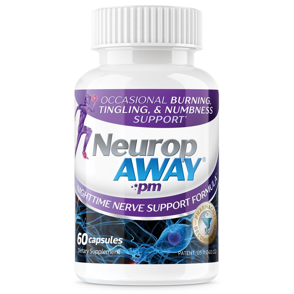 NeuropAWAY Nerve Support PM, with R-Alpha Lipoic Acid to Help Provide Nerve Relief in as Little as 5 Days, Acetyl-L-Carnitine, Theanine, Melatonin, and Methylcobalamin, 60 Capsules