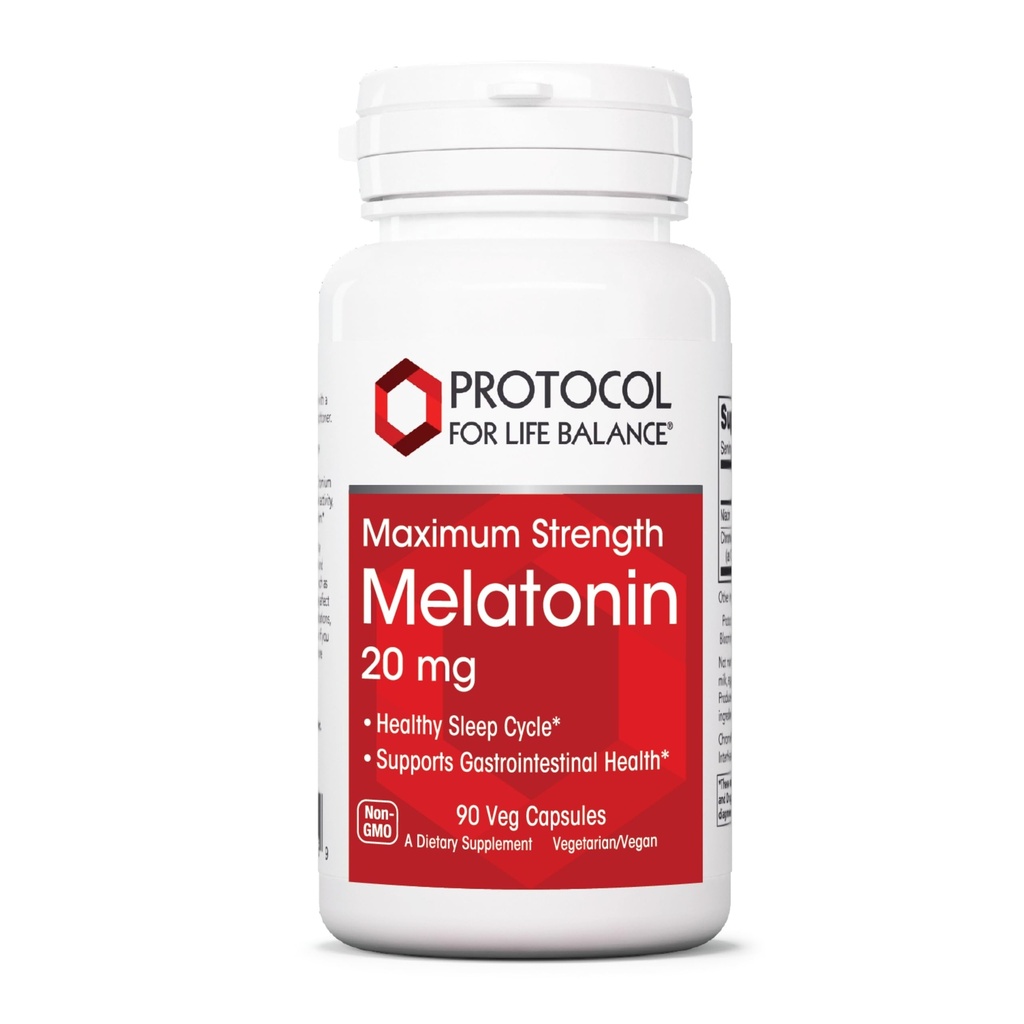 PROTOCOL FÖR LIFE BALANCE Melatonin Maximum Styrka - 20 mg Melatonin - Sömnstöd för vuxna - Dagligt immunstöd - Pineal Gland Aid - Vegan & Non-GMO - 90 Veg Capsules