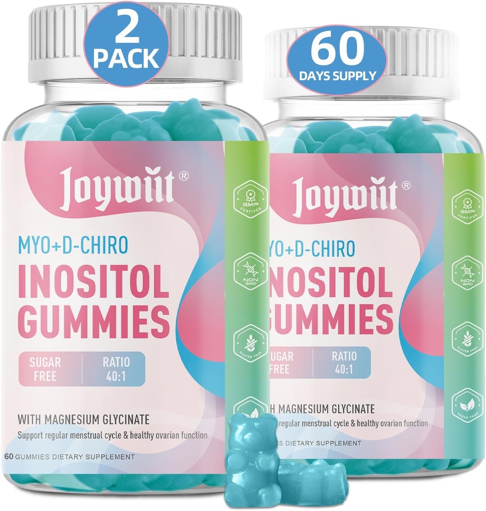 Sugar Free Inositol Gummies, Inositol Chewable Supplement för kvinnor, 40:1 Ratio Myo-Inositol & D-Chiro Inositol med Magnesium Glycinate, fertilitetsstöd för regelbunden cykel och hormonbalans,120CT