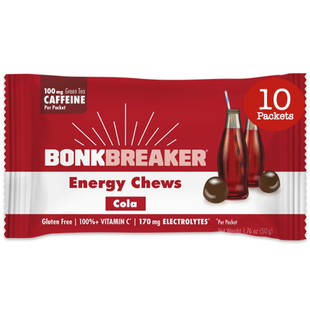 Bonk Breaker Energy Chews, Dairy-Free, Gluten-Free Ingredienser för att ge snabb energi och fokus, 1 låda med 10 paket, Cola