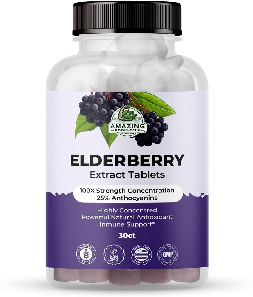 Fantastiska Botaniska Elderberry Extract 100X Styrka tabletter - Organisk Immun Support & Wellness Supplement | 30 tabletter