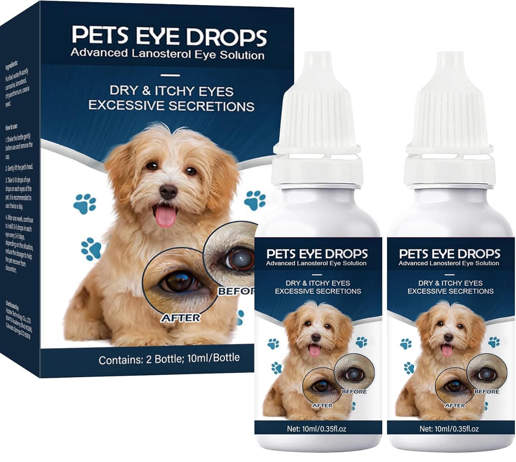 Cataract Drops for Dogs, Dog Eye Drops, Improve Vision Clarity, Improve Eye Vision och Cataracts (2 x 10 ml)