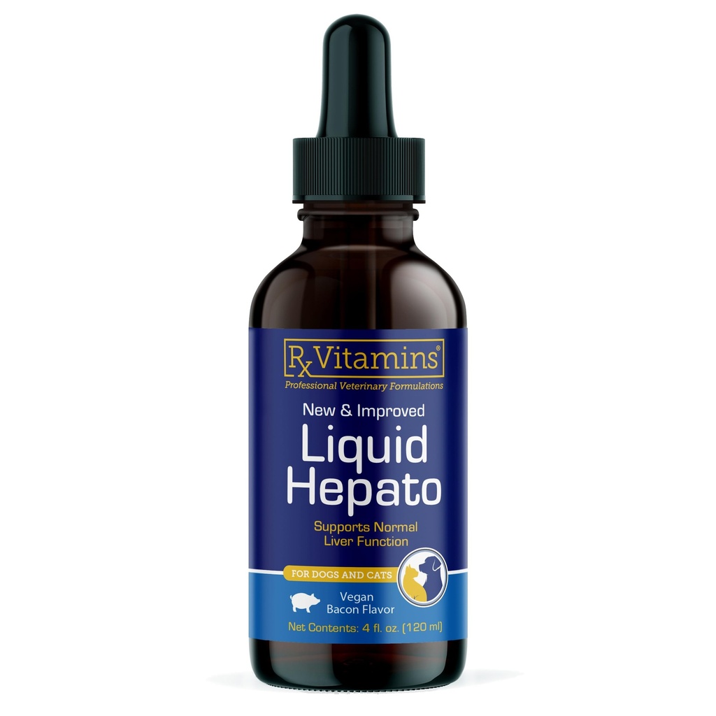 Rx Vitamins Liquid Hepato Support för hundar och katter - Liver Support Supplement med mjölk Thistle för hundar (Silymarin & Silybinin) och vitamin B - Bacon Flavor (4oz)