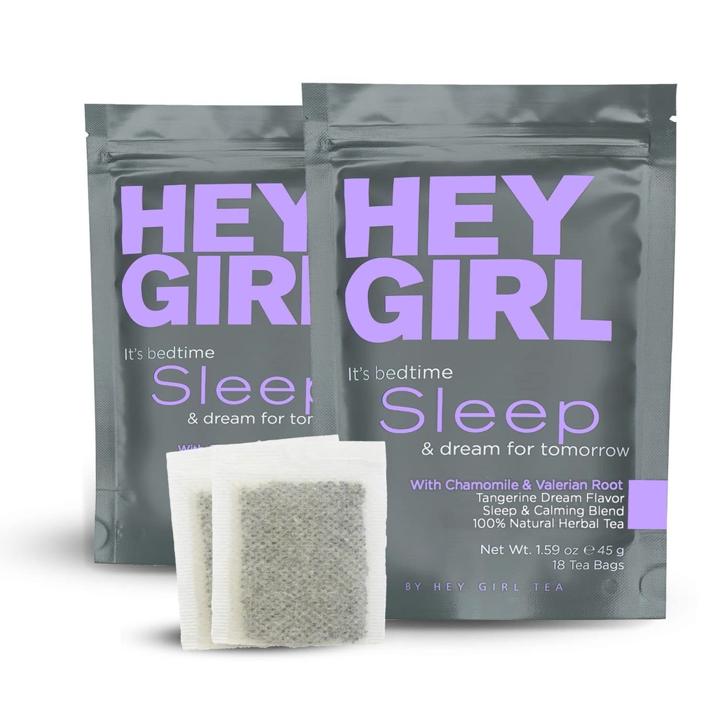 Hey Girl Sleep Tea - Natural Herbal Bedtime Tea Bags with Chamomile, Passion Flower, Valerian Root, Lemon Balm - Calming, Relaxing Adults Sleepy Night Time Tea - Relaxation Gifts for Women 2-packs