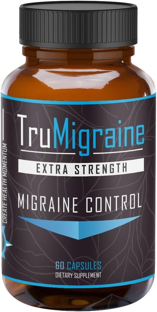 TruMigraine Relief & Prevention | All Natural Migraine Supplements for Headache Relief | Ingredienser: Riboflavin, Feverfew, Paraben Free Butterbur, & Ginkgo Biloba | 60 Veggie Capsules,