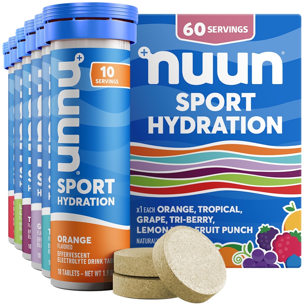Nuun Sport Electrolyte tabletter med Magnesium, Calcium, kalium, klorid och natrium, Gluten Free & Vegan, blandade smaker, 6 Pack (60 portioner totalt)