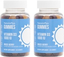 NaturesPlus Gummies Vitamin D3 1000 IE, Mixed Berry - 60 Gummies, Pack of 2 - Främjar benhälsa och immunfunktion - Vegan, Gluten Free, Non-GMO - 120 Total Servings