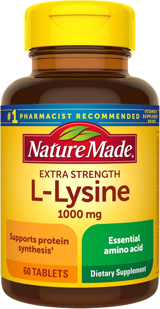 Nature Made Extra Strength L-Lysine 1000 mg tabletter, 60 greve för proteinsyntes