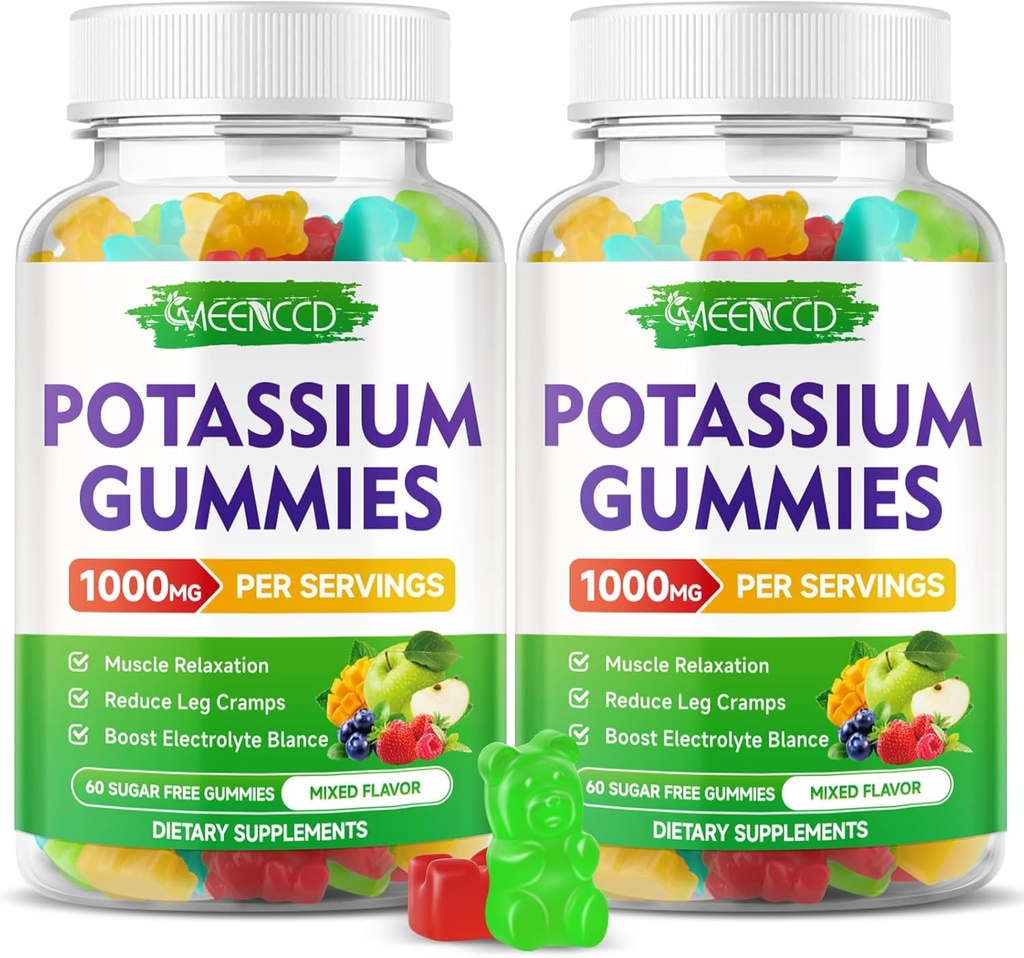 Kaliumcitrat Gummies 1000mg, High Potency Potassium Supplement Gummies för vuxna kvinnor och män, Support Leg Cramps & Muscle Health, Sugar-Free, Mixfed Fruit Flavor, 120 greve