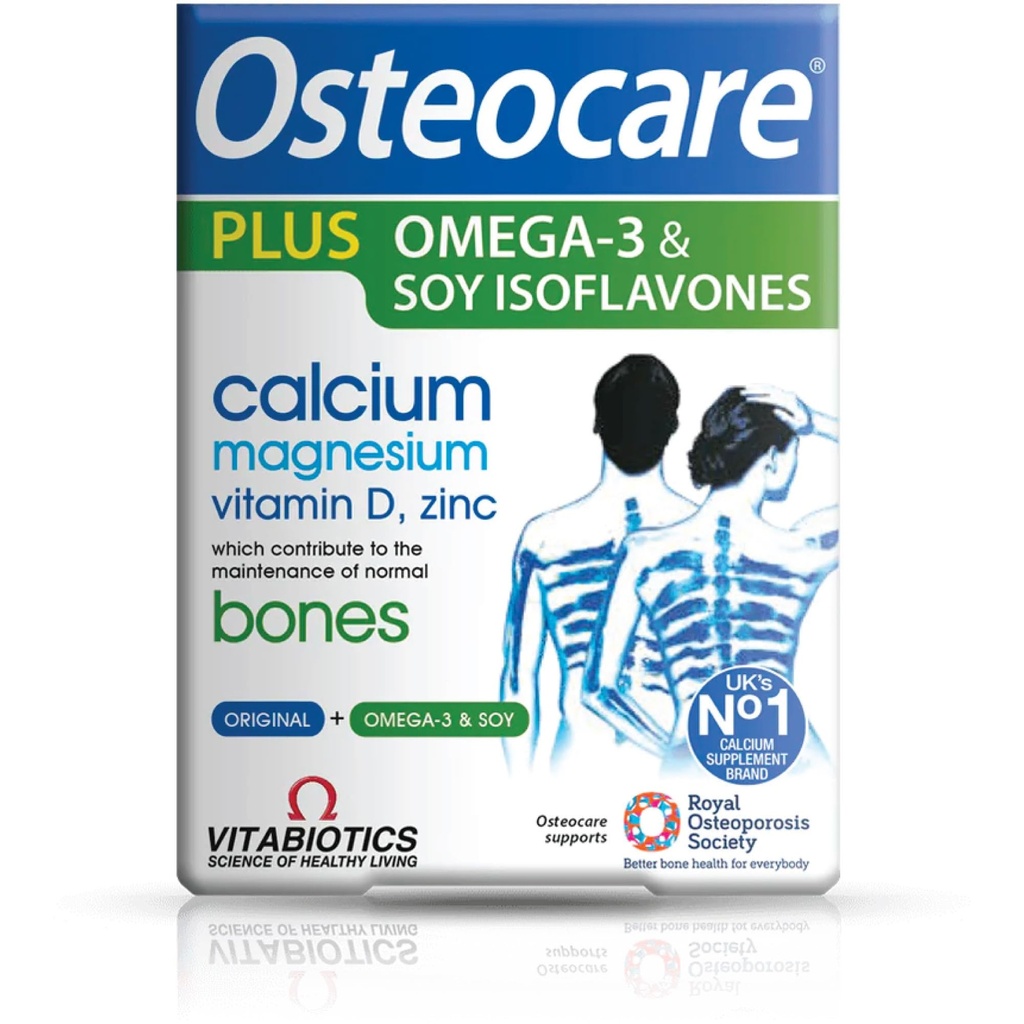 Vitabiotika Osteocare Plus 2-i-1 Formel - Kalcium 800mg med vitamin D3, Magnesium, Zink och Omega-3 | Benhälsa och immunitet Multivitamin Supplement för män och kvinnor - 90 tabletter