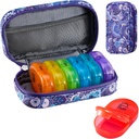 Serfeymi Weekly Travel Pill Organizer 2 Times A Day AM PM Uppgraderad Rainbow Pill Box 7 Dag med Portable Zipper PU Leather Pill Case, Medicine Organizer för piller, vitaminer, fiskoljor - Purple-01