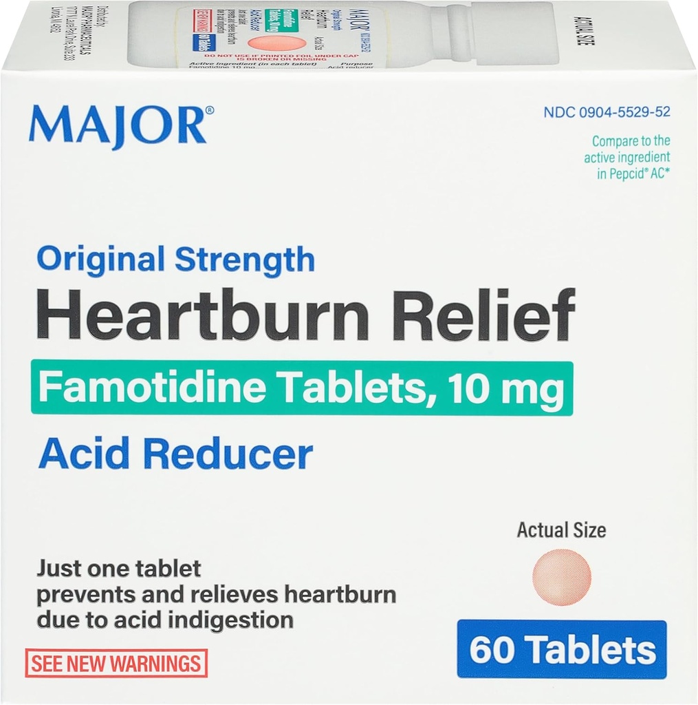 Major Original Strength Heartburn Relief - Famotidin tabletter, 10 mg - Acid Reducer - 60 tabletter