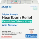 Major Original Strength Heartburn Relief - Famotidin tabletter, 10 mg - Acid Reducer - 60 tabletter