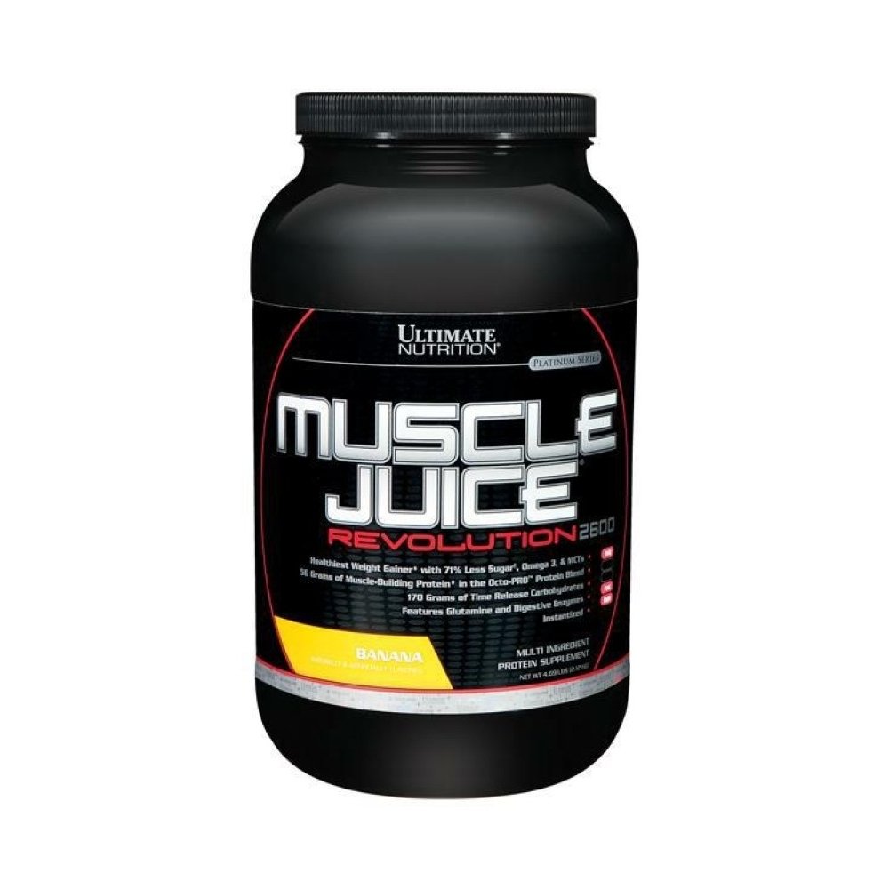 Ultimate Nutrition Muscle Juice Revolution 2600 Weight Gainer, Muscle Recovery med Glutamine, Micellar Casein och Time Release Complex kolhydrater, Banana Protein Powder, 4,69 Pounds