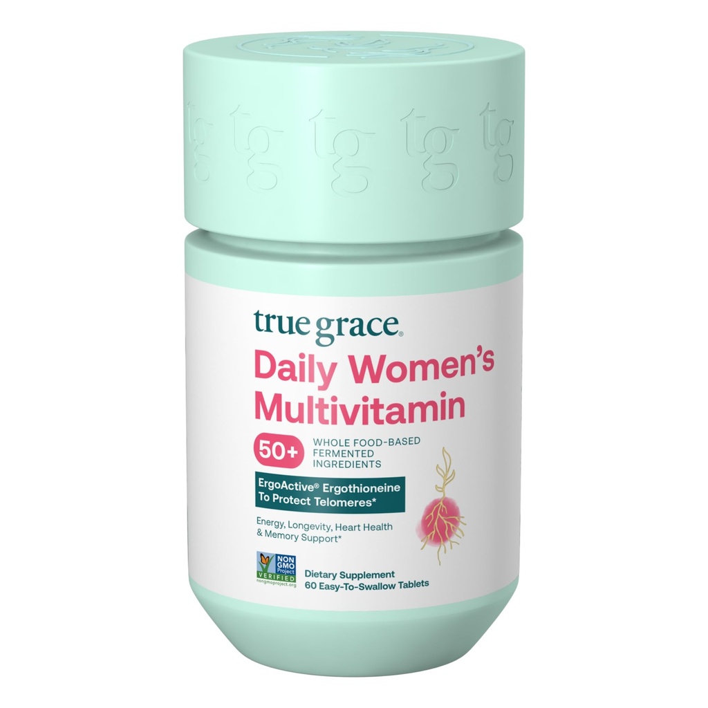 True Grace Daily Women’s Multivitamin 50+ - 60 Easy-to-Swallow Tablets - Immune, Energy, Longevity & Memory Support - Vegan - Gluten, Soy & Iron Free - 30 portioner
