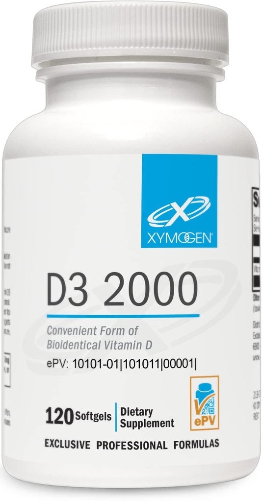 XYMOGEN D3 2000 - Biotillgänglig vitamin D3 2000 IE (50 mcg) - Hög styrka vitamin D Supplement för immunförsvar och hjärthälsa - 120 Softgels