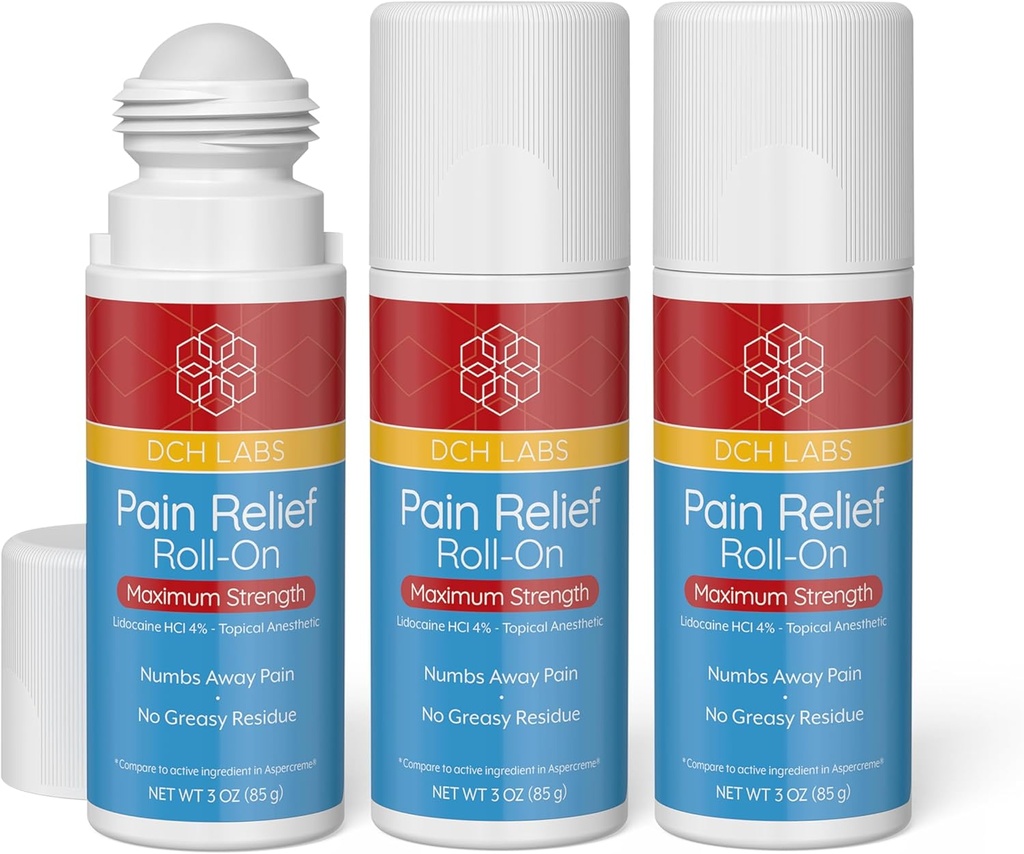 Maximal styrka smärtlindring Roll-on, 3 oz Value Size, Lidocaine 4%, Numbs Pain Away, Nerve Pain, (3 Pack)