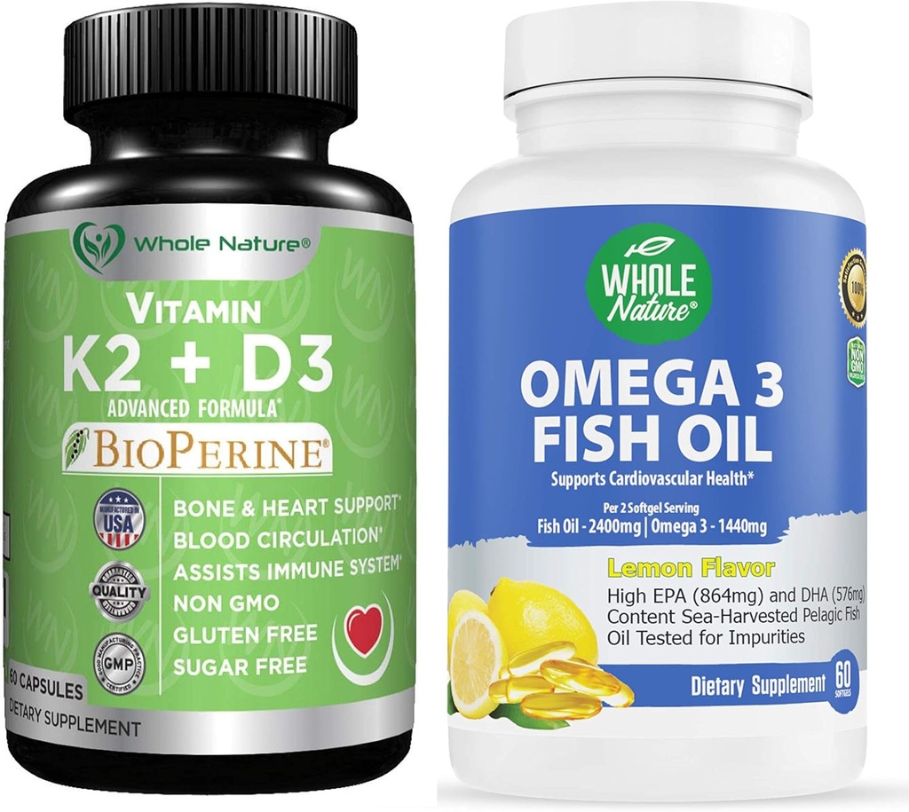 K2 + D3 med Bioperine Plus Calcium Omega 3 Fiskolja är mest effektiva tillsammans för att stödja hjärt- och benhälsa, gemensamma och hjärna