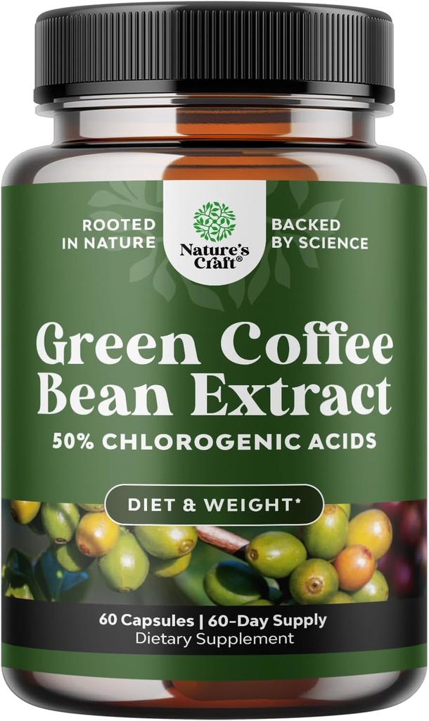 Rent grönt kaffe Bean Extract Supplement - Bäst för viktminskning Appetite Suppressant - 750 mg med klorogensyra bästa energi Booster Advanced Natural Potent Formel - 60 kapslar