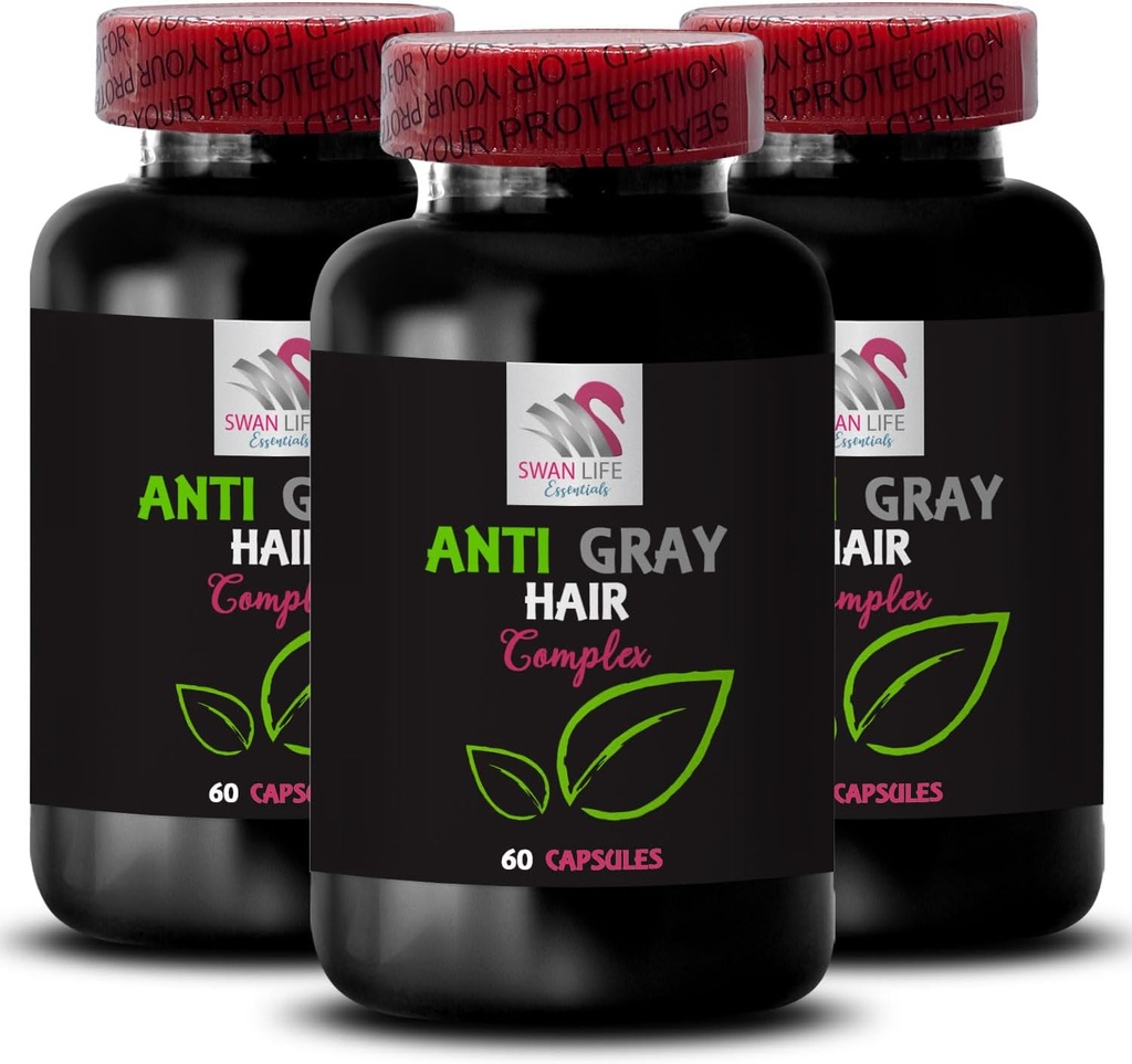 Grå hårtillskott - ANTI GRAY HAIR COMPLEX - Hårton, Färgstöd, Anti grått hår, Färgbevarande, Grå tonbalans, Lustrous hår, Vibrant shine, Färgbrilliance förnyelse 3Bot 180Caps