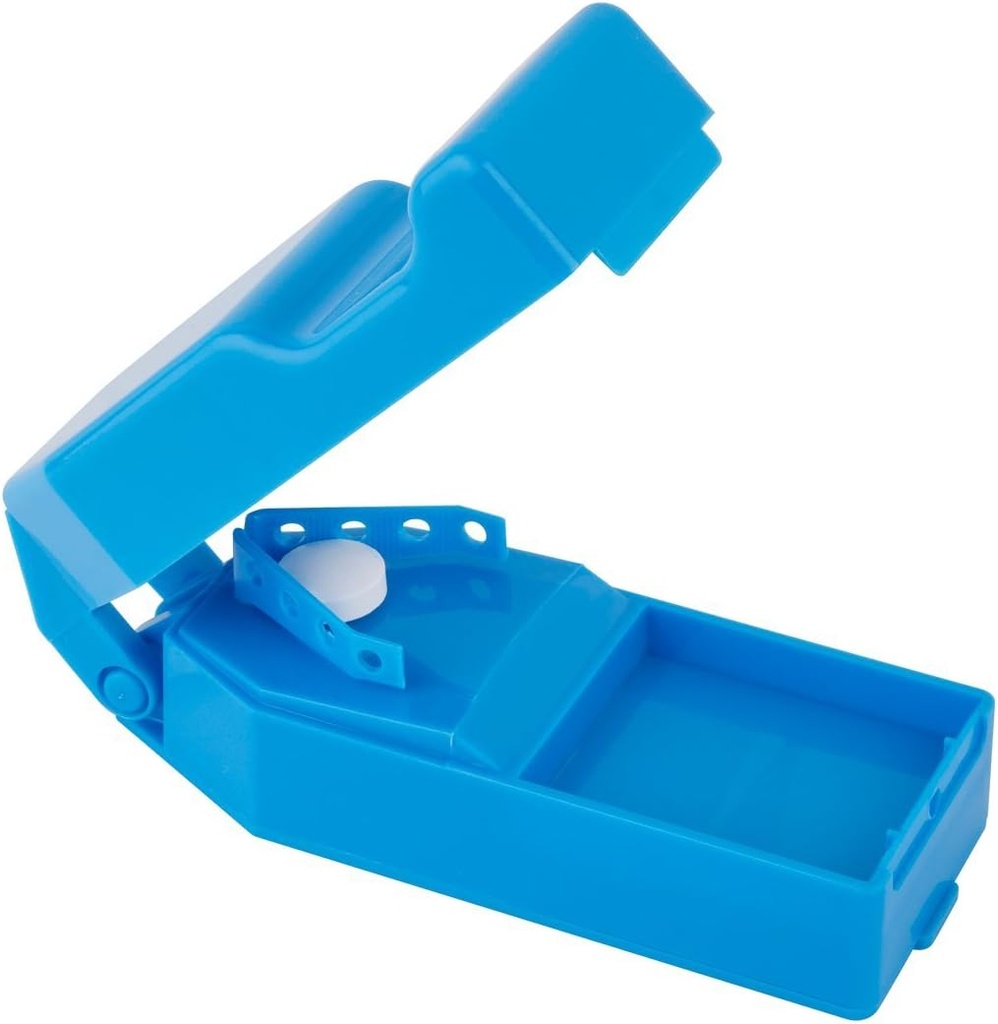 EZY DOSE Pill Cutter och Splitter med Dispenser, Cuts Pills, Vitaminer, Tablets, Rostfritt stål Blade, Travel Sized, Safely Cut Pills och Vitaminer, Lätt att använda, Färg maj Vary, BPA Free