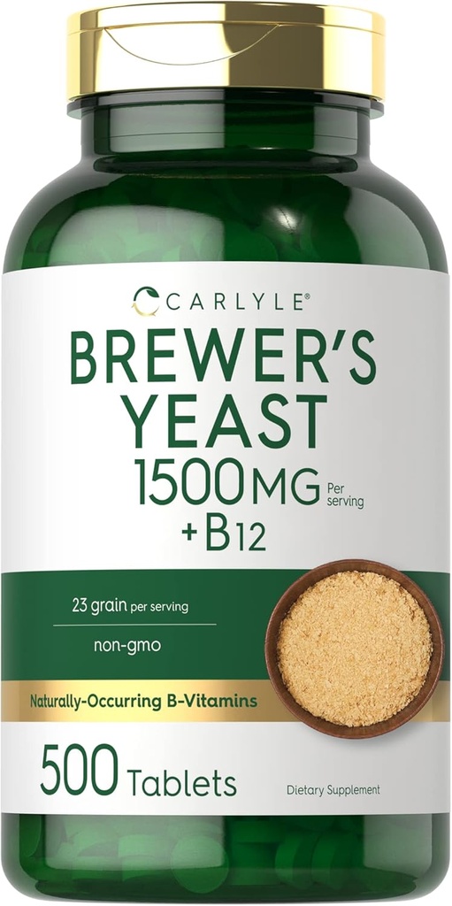 Carlyle Brewers Yeast tabletter med vitamin B12 | 1500mg | 500 greve | Non-GMO & Vegetarian Supplement