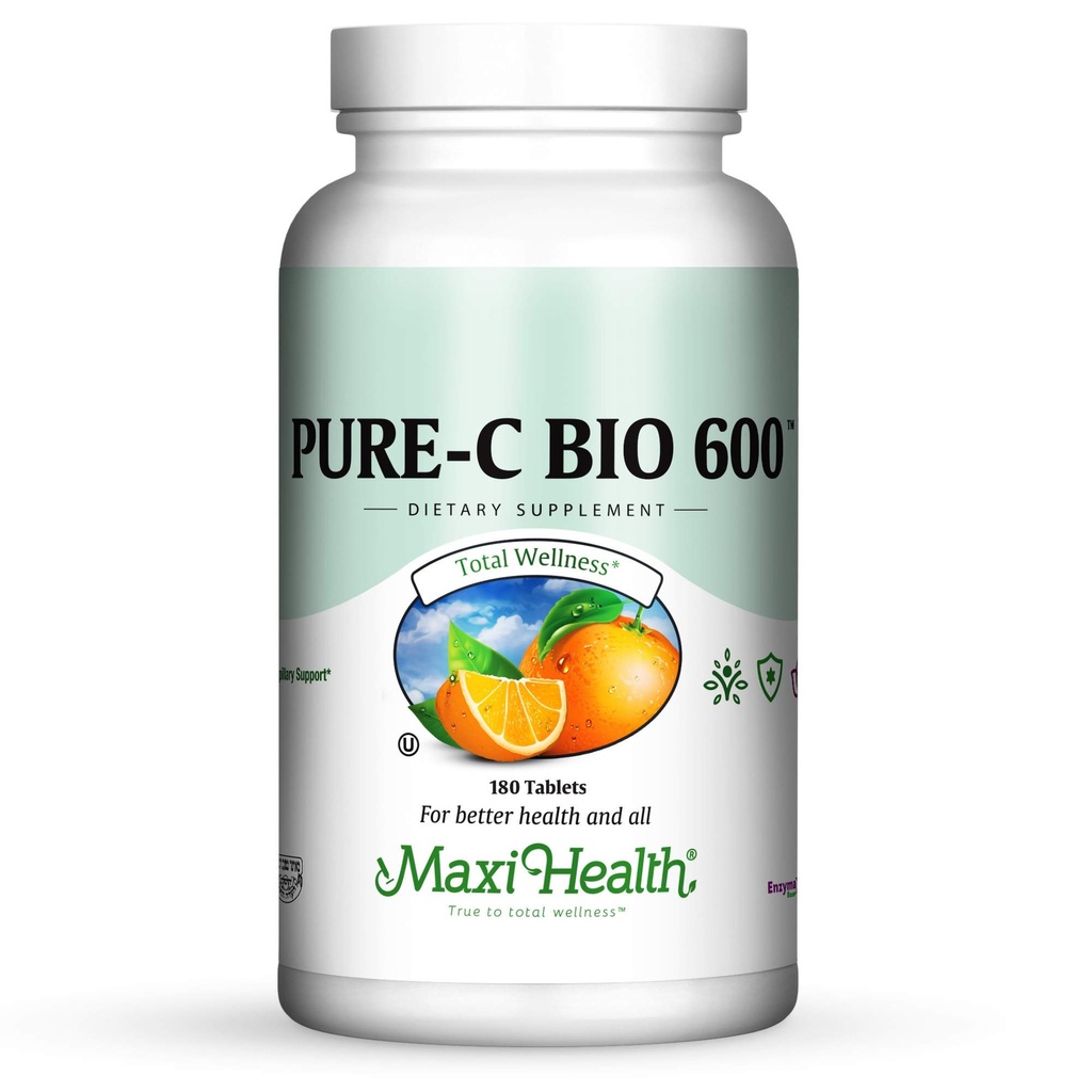 Vitamin C Komplex 600 mg Tillägg - Rekommenderad daglig dos vitamin C tabletter med citronbioflavonoider, kalcium och fosfor - Immunhälsostöd - Pure-C Bio 600 icke-GMO, VIT C Vegan 180 tabletter