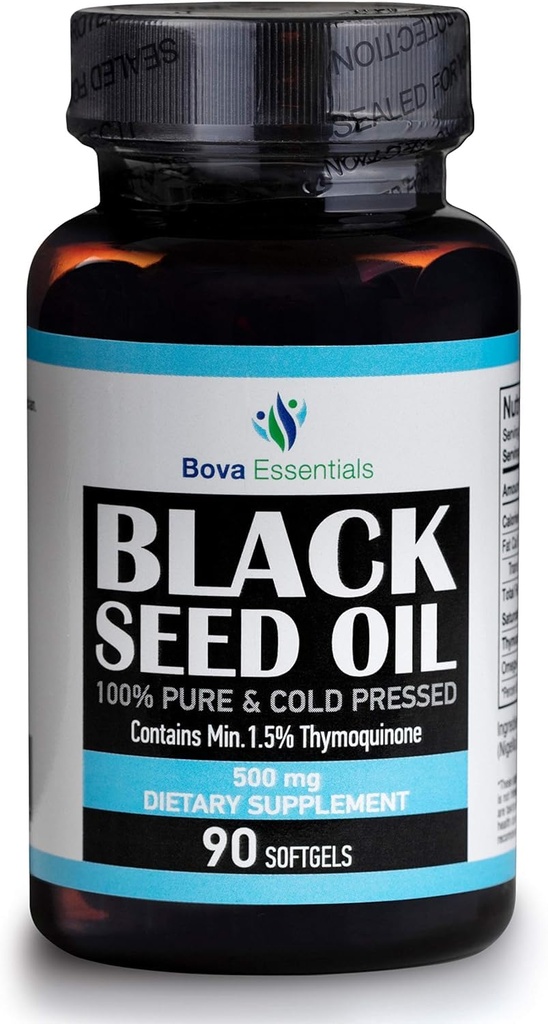 HalalEveryDay Organic Black Seed Oil - USDA Certified Cold Pressed Glass Flaska Över 1,5% Thymoquinone 3X Styrka Turkisk Svart Kumin Nigella Sativa Non-GMO 100% Pure Blackseed Oil (Capsules)