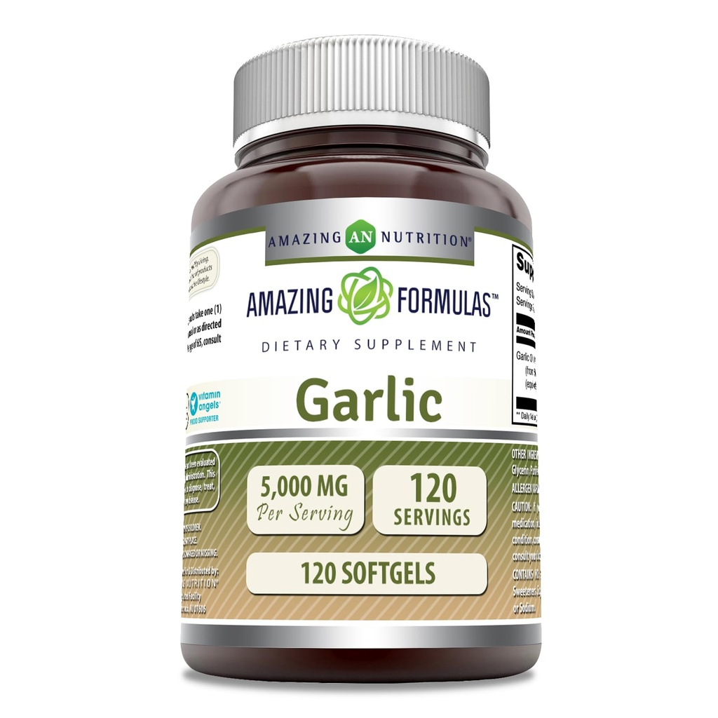 Fantastiska Formler Garlic Supplement | 50 Mg Concentrate (100:1) | 5000 Mg Equivalent | 120 Softgels | Non-GMO | Gluten-Free | Made in USA