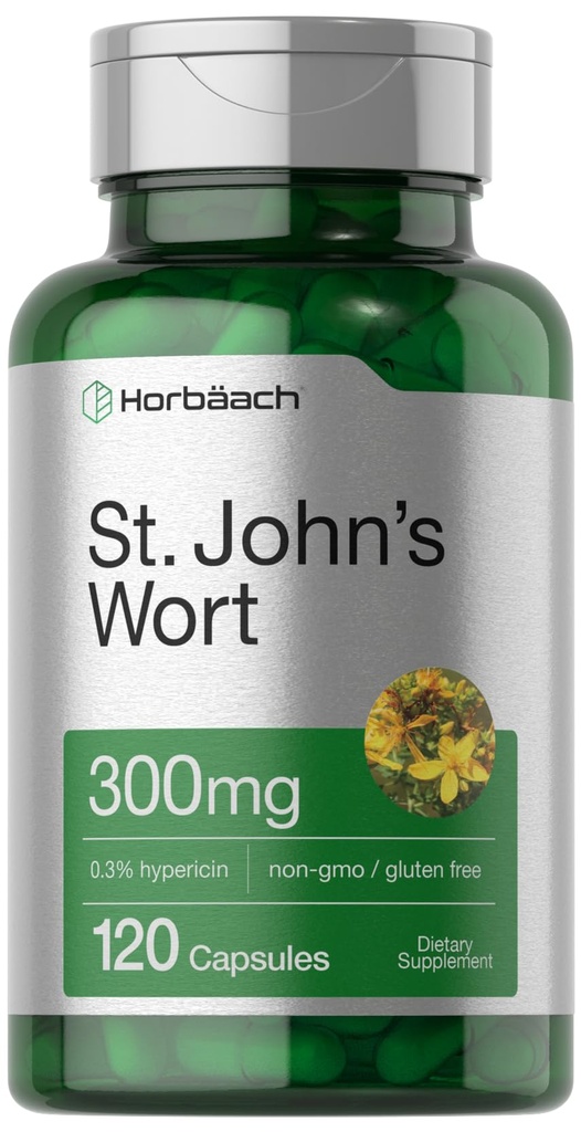 Horbäach St John's Wort Capsules 300mg | 120 greve | Non-GMO, Gluten Free | Herbal Extract