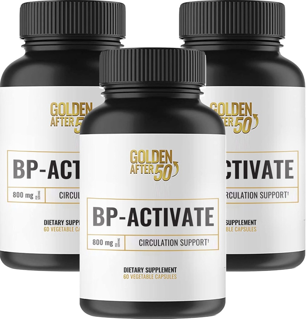 Golden After 50 BP-Activate - Nitric Oxide Supplement med väsentliga aminosyror - Blodcirkulation och hjärthälsostödstillägg - 3 flaskor - 800mg L Arginine, AAKG, L Citrulline