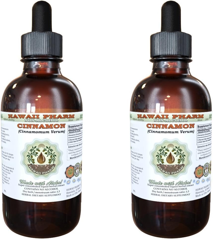 Cinnamon alkoholfri flytande extrakt, kanel (Cinnamomum Verum) Torkade Bark Glycerite Hawaii Pharm Natural Herbal Supplement 2x4 oz