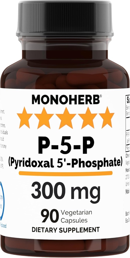 MONOHERB Pyridoxal 5-fosfat 300 mg - 90 vegetariska kapslar - P5P Aktiverad vitamin B6 - Mycket biotillgänglig