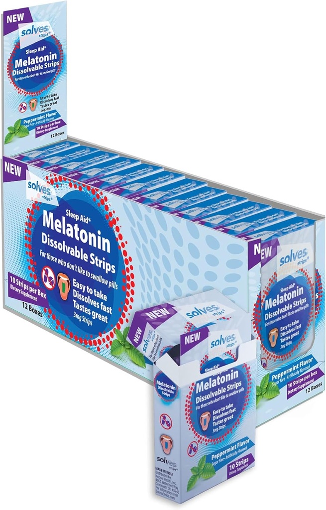 Löser sömnhjälp - 3 mg Melatonin löser remsor, snabb, djup och vilsam sömnlösning, Peppermint smak, vuxna, sockerfri / drogfri / resavänlig (120 Pack)