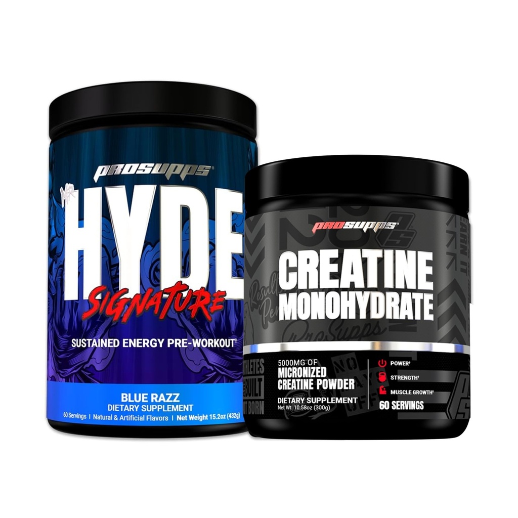 PROSUPPS Hyde Signature Sustained Energy Pre-Workout, Blue Razz - 60 portioner och Kreatin 300 Bundle