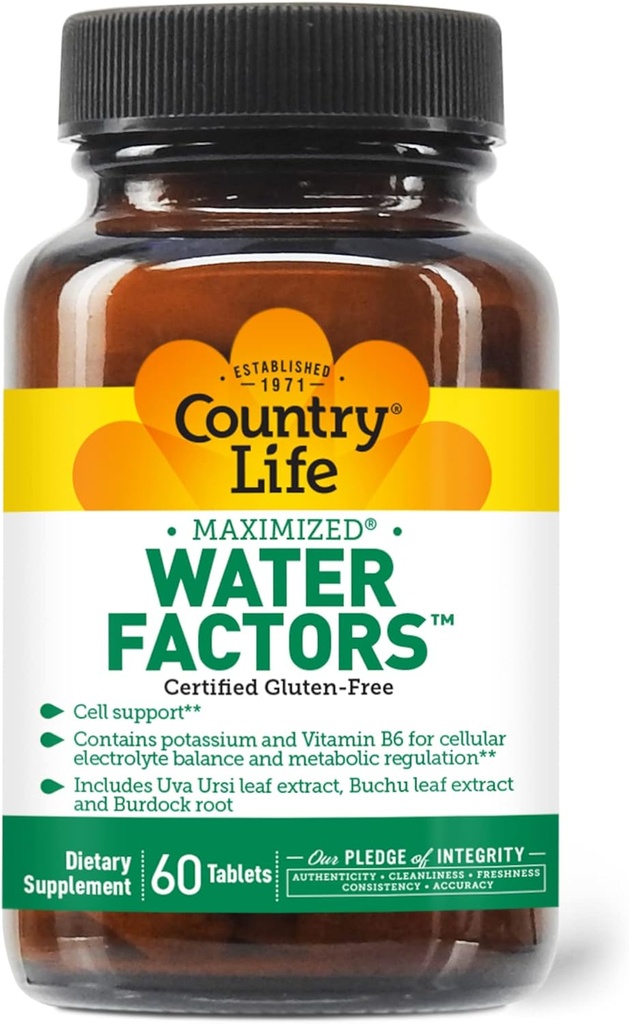 Country Life Water Factors - med kalium och B6 för elektrolytbalans - 60 tabletter